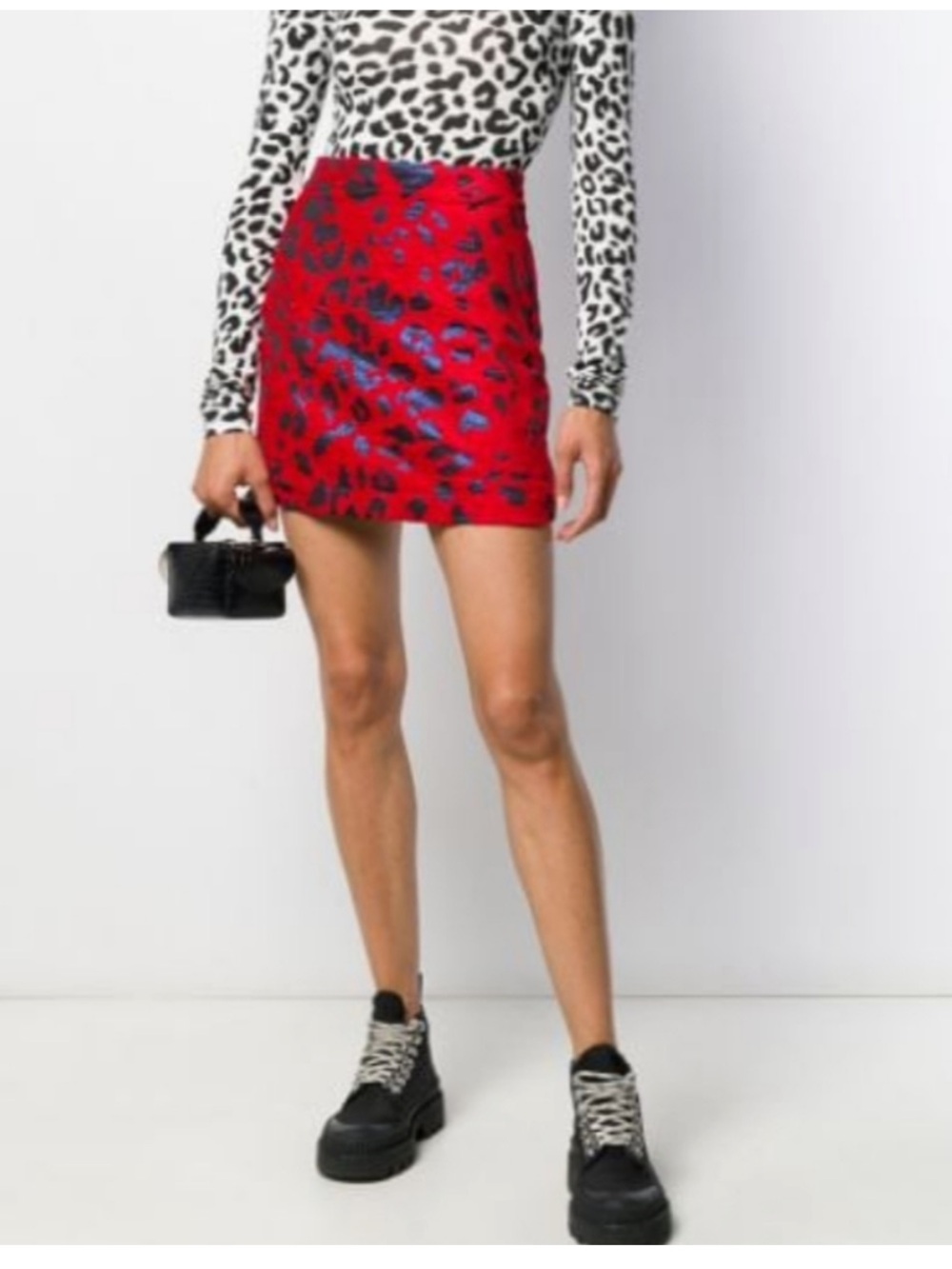 THE ANDAMANE BERTHA RED METALLIC BLUE LEOPARD PRINT MINI SKIRT - Picture 15 of 15
